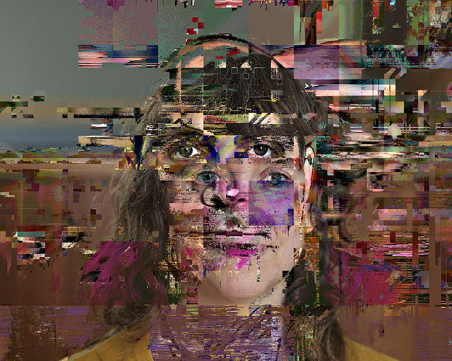 Digital glitch double portrait of LoVid, Tali Hinkis and Kyle Lapidus