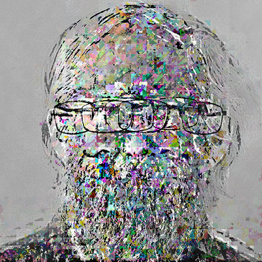 Digital glitch triple self portrait of the artist