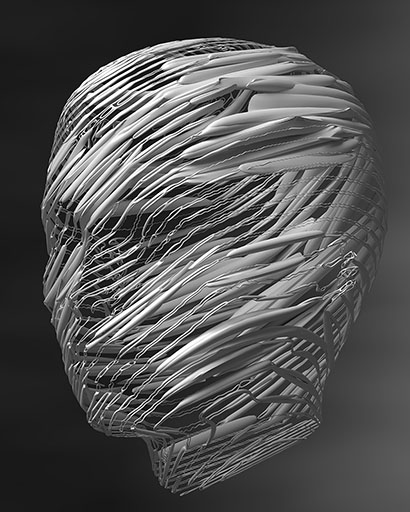 3D glitch geometric head, 8-bit grayscale image1